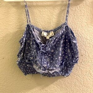 Blue floral crop tank top